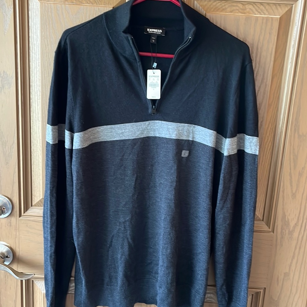 Express mens 1/4 zip sweater new with tags. Black and gray. Large
